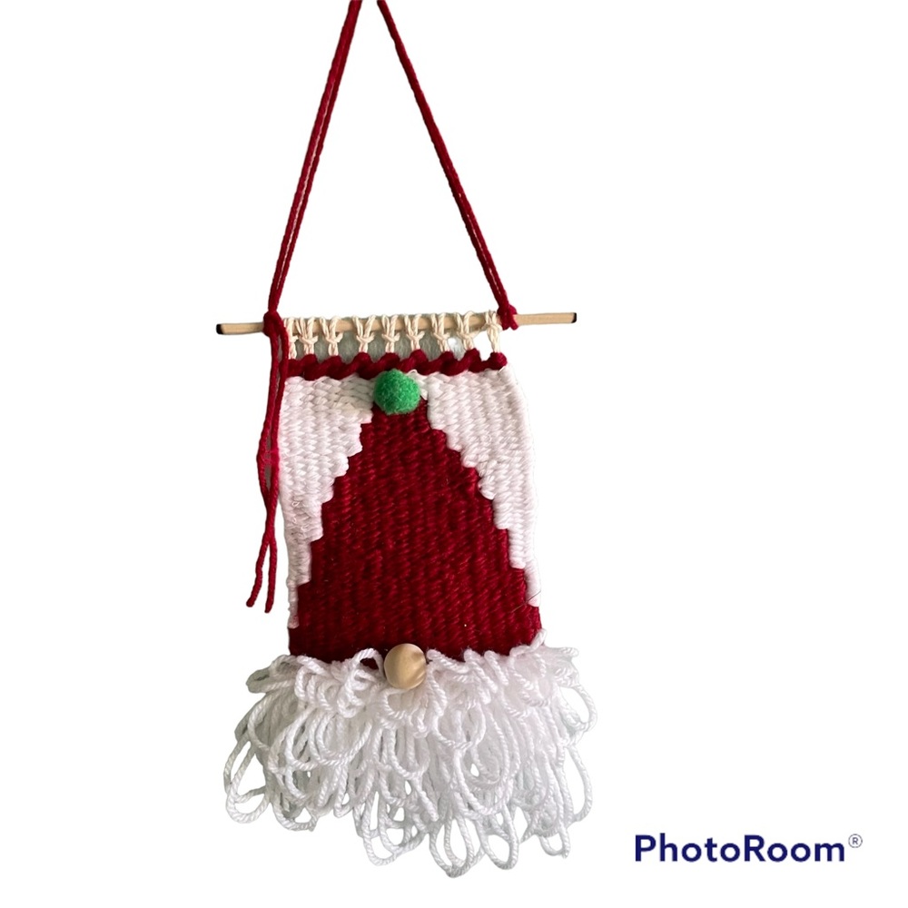 Christmas Santa Gnome Woven Wall Tapestry Handmade One of a Kind
